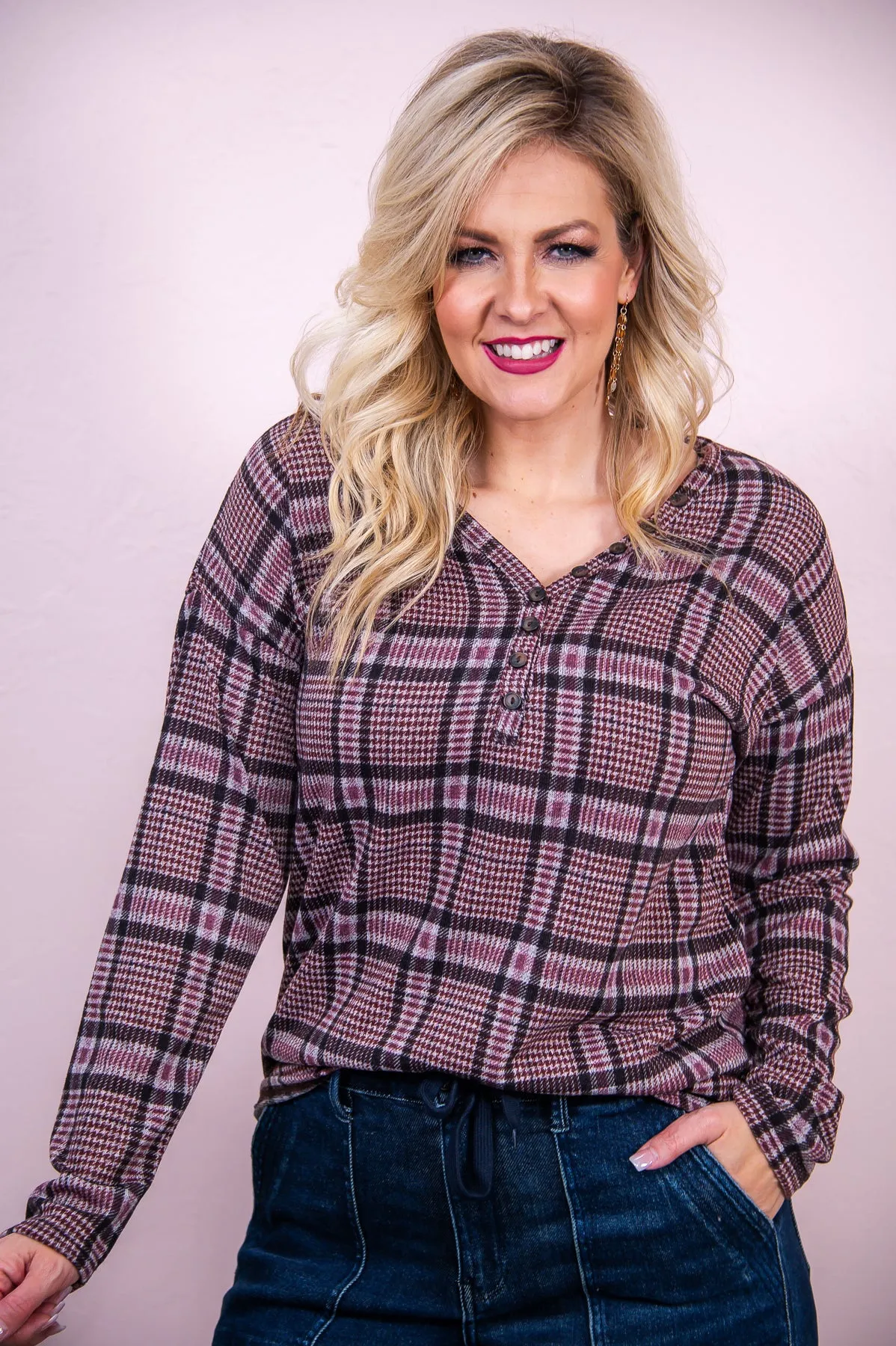 Cozy & Kind Mauve/Multi Color Plaid Top - T8201MV