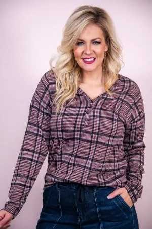 Cozy & Kind Mauve/Multi Color Plaid Top - T8201MV