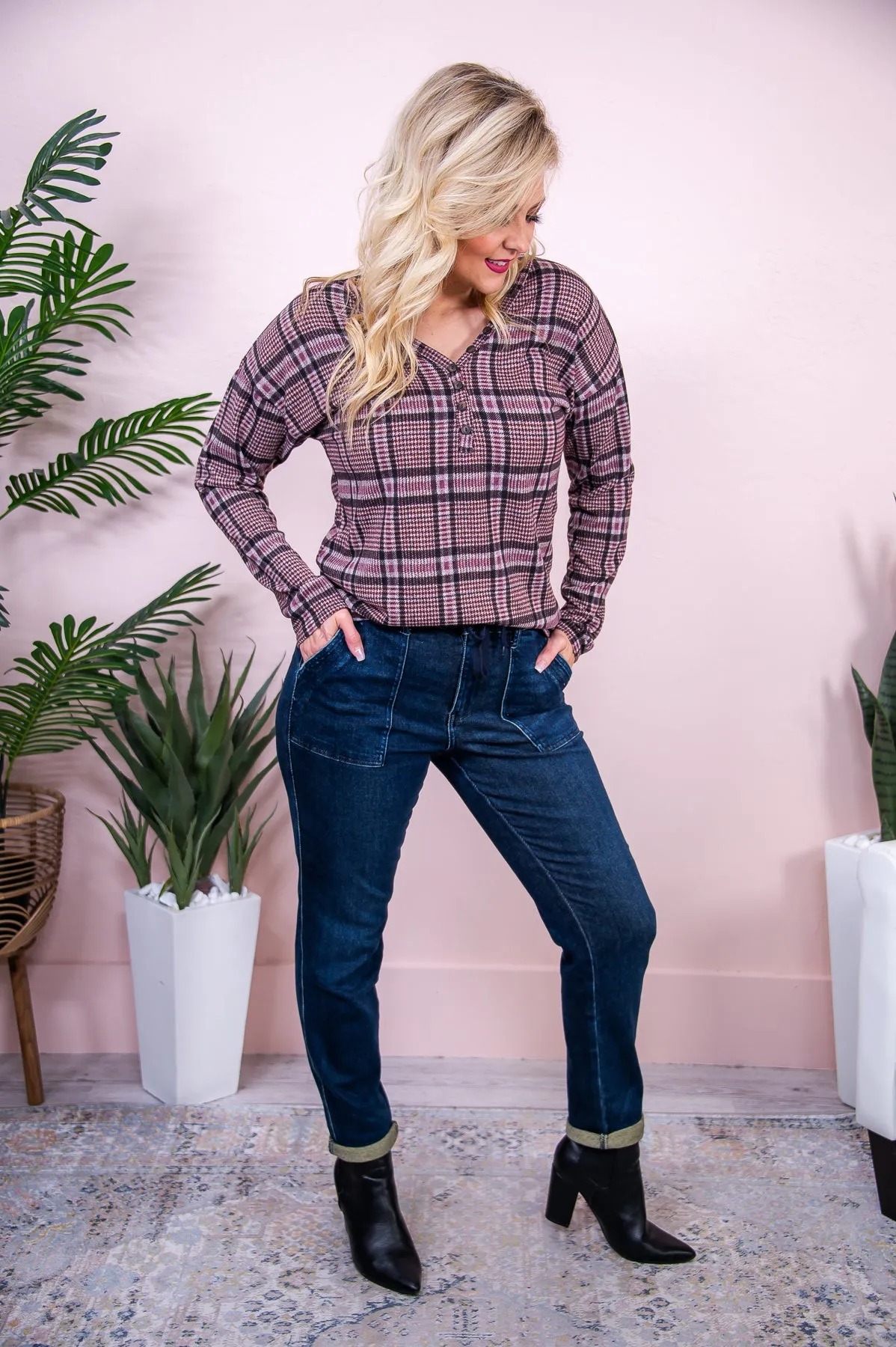 Cozy & Kind Mauve/Multi Color Plaid Top - T8201MV