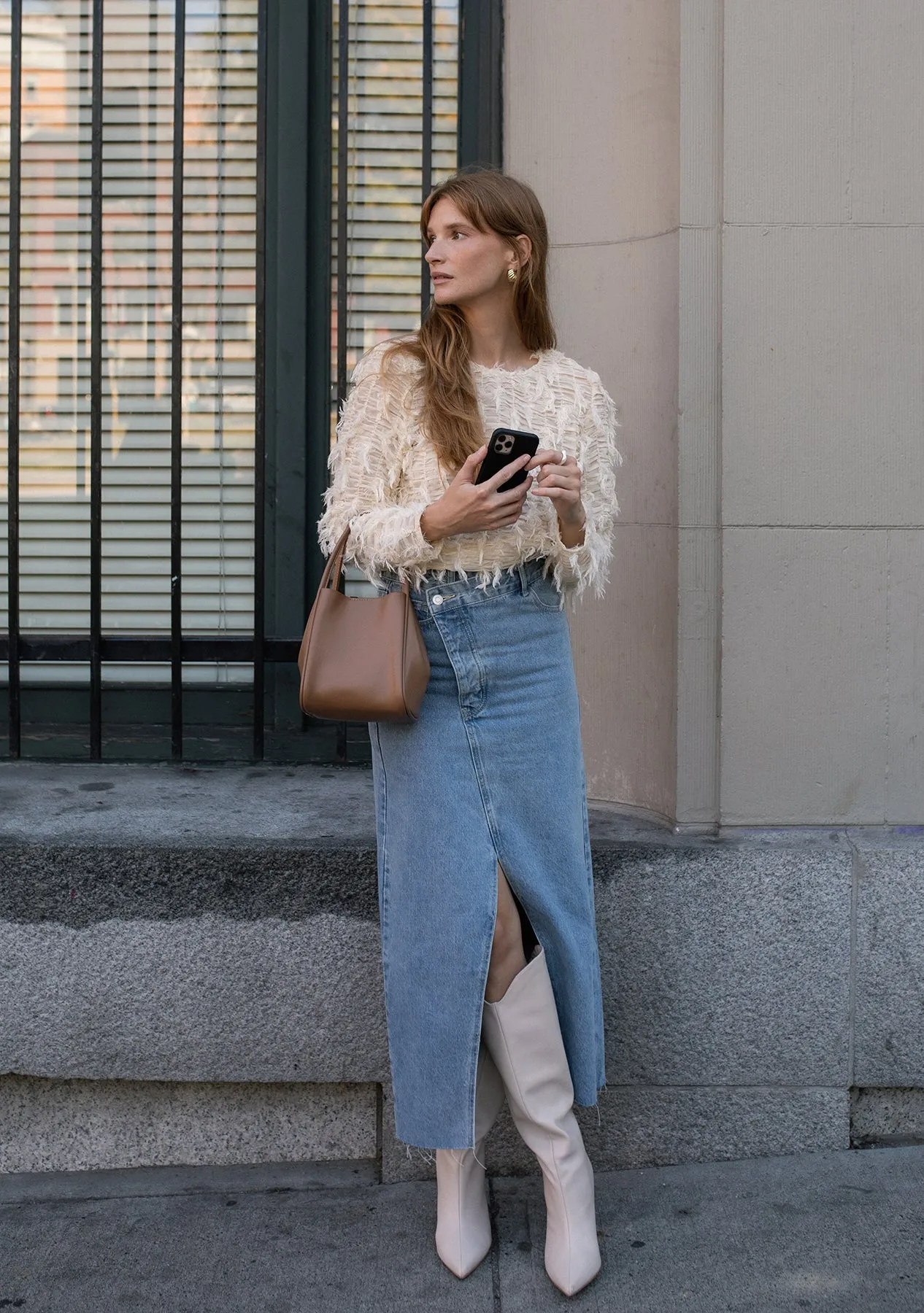Criss Cross Denim Long Skirt