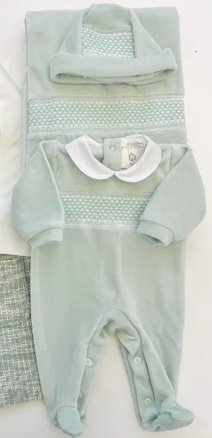 Deolinda 242603B Take Me Home Soft Green Pyjamas, Hat and Blanket Set In Stock Now