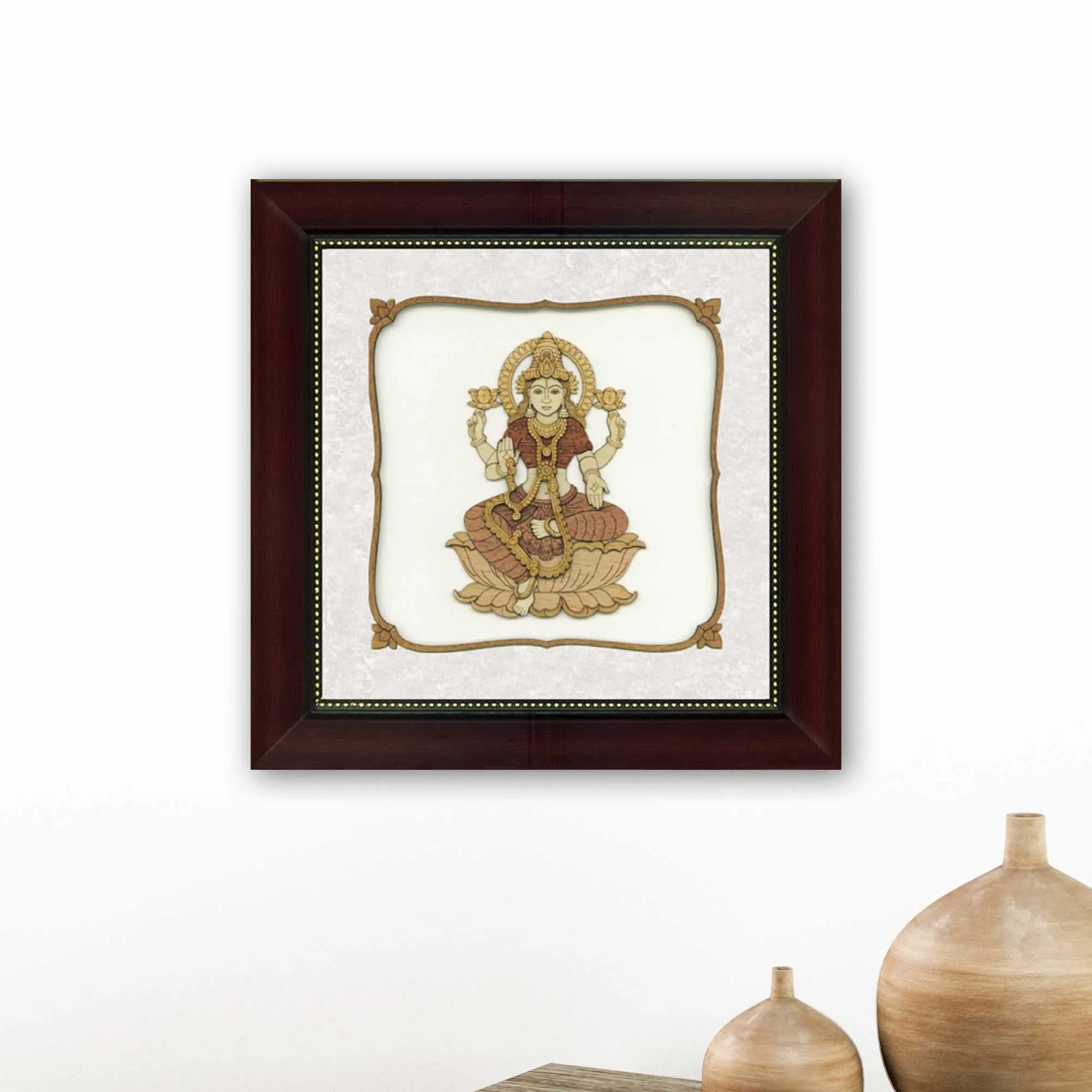 Devi Lakshmi Wood Carving Wall Art, Wood Carving Frame, 3D Wall Art