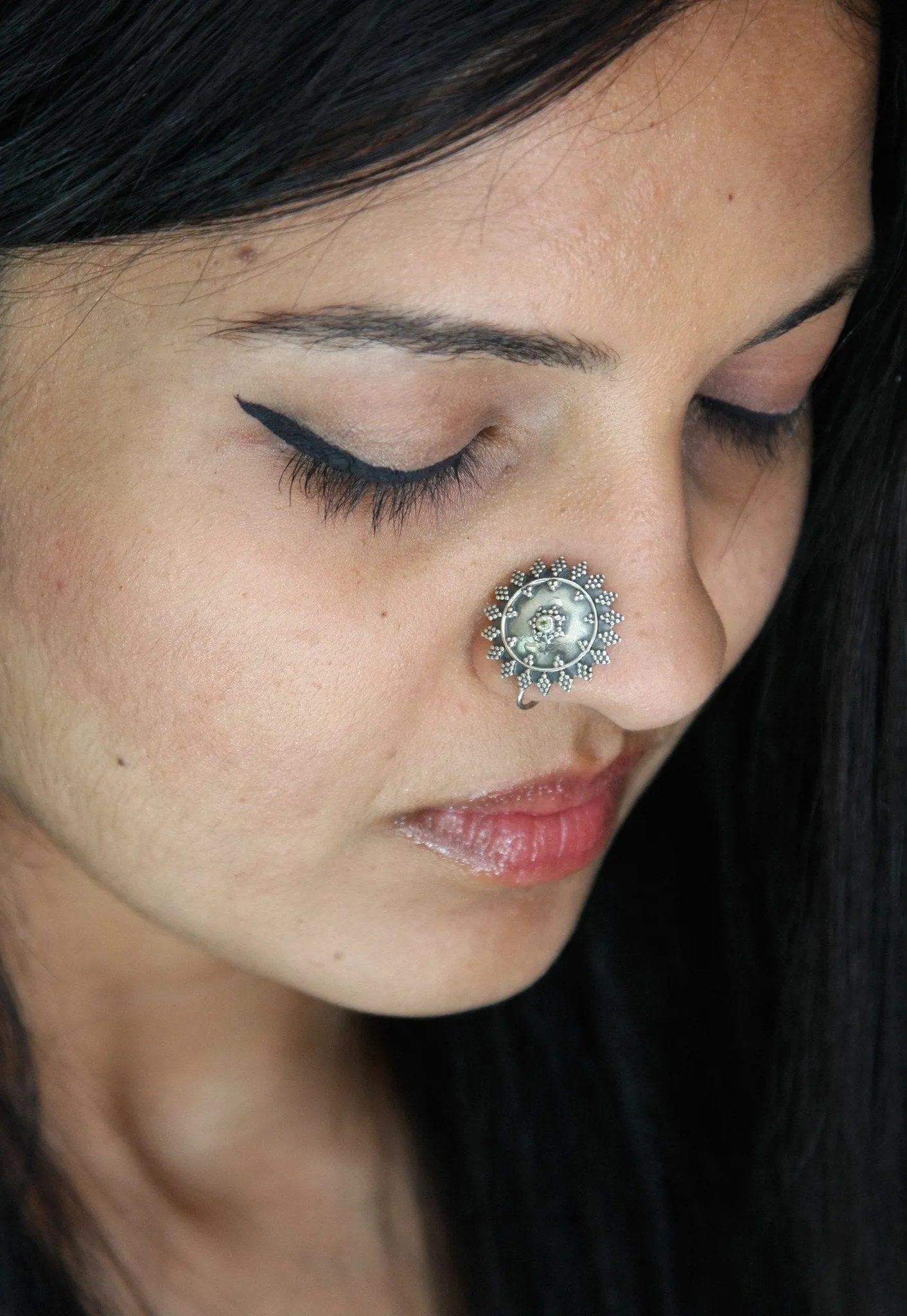 Dramatic, boho-chic, granulation work nose pin