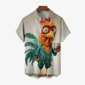 Drink Hot Coffee Cartoon Print Short Sleeve Shirt 2411007174