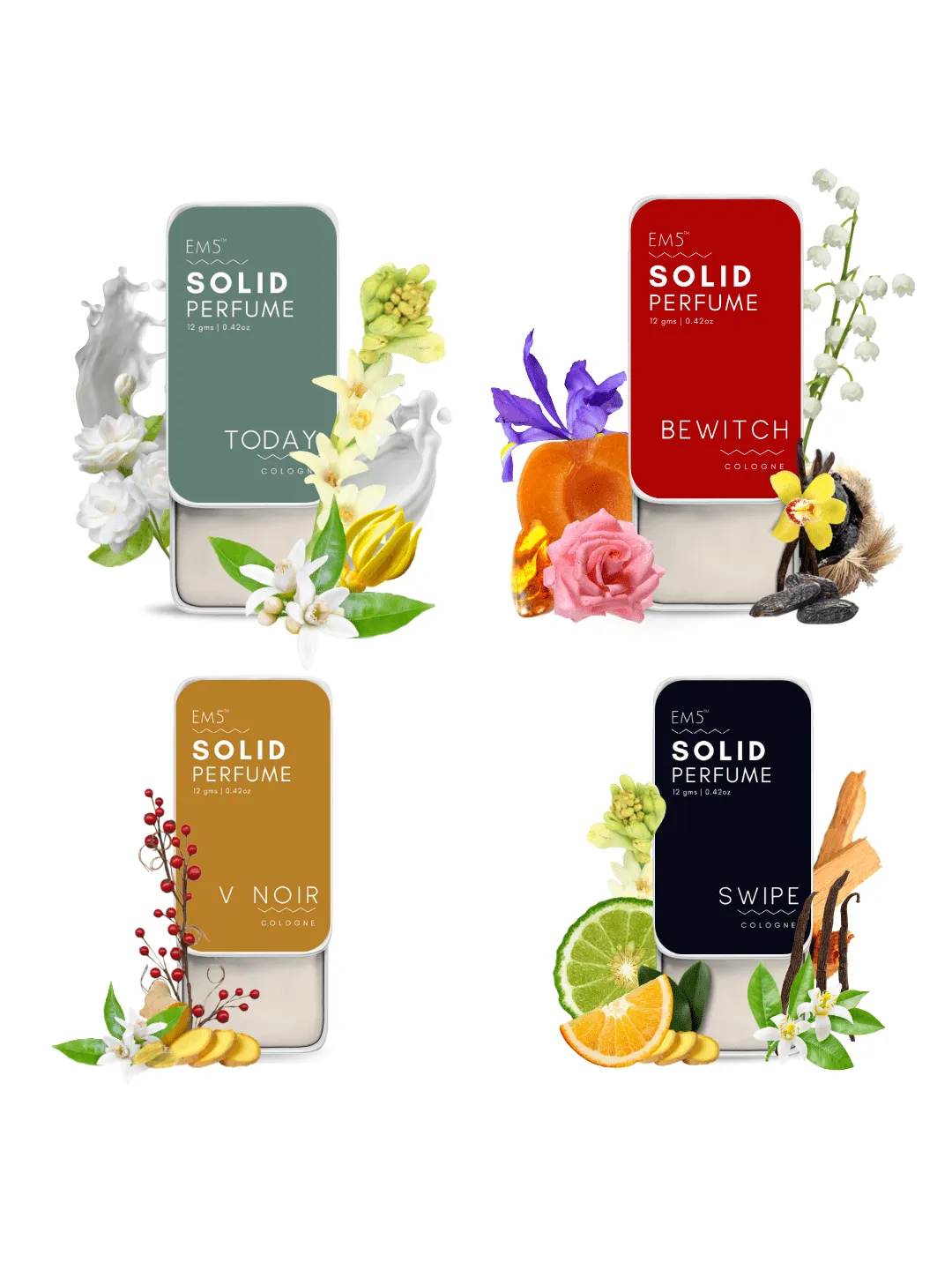 EM5™ FOR HER | Set of 4 Solid Perfumes for Women | Strong and lasting fragrance | With the Goodness of Beeswax   Shea Butter | 12 Gram Each