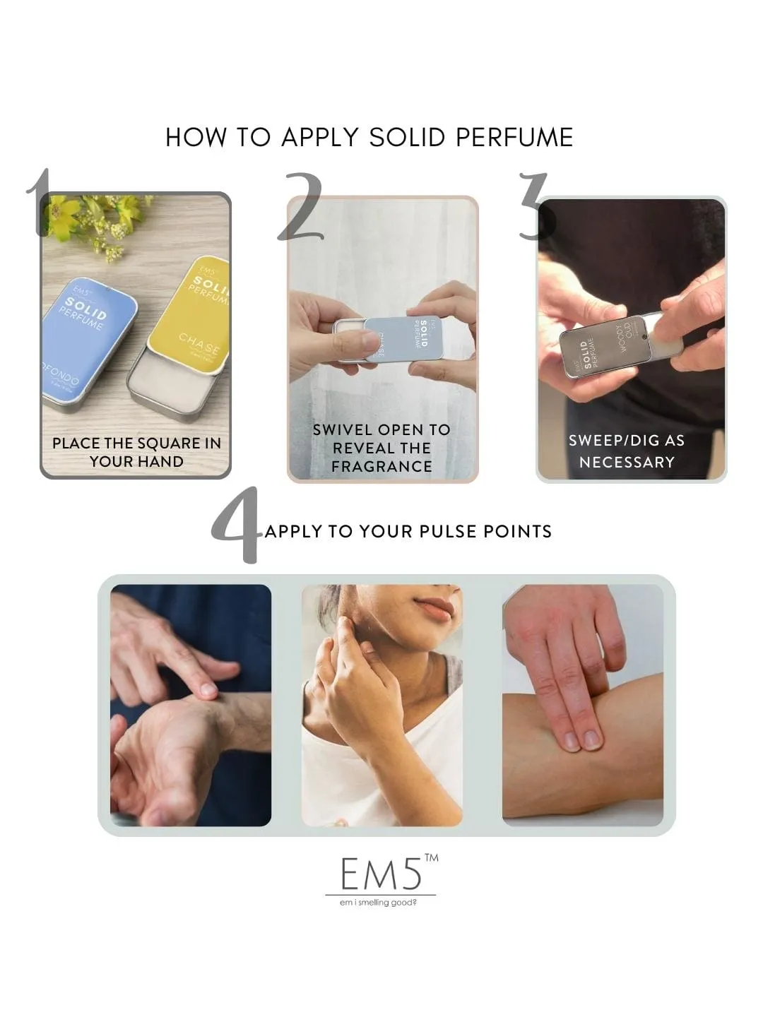 EM5™ FOR HER | Set of 4 Solid Perfumes for Women | Strong and lasting fragrance | With the Goodness of Beeswax   Shea Butter | 12 Gram Each
