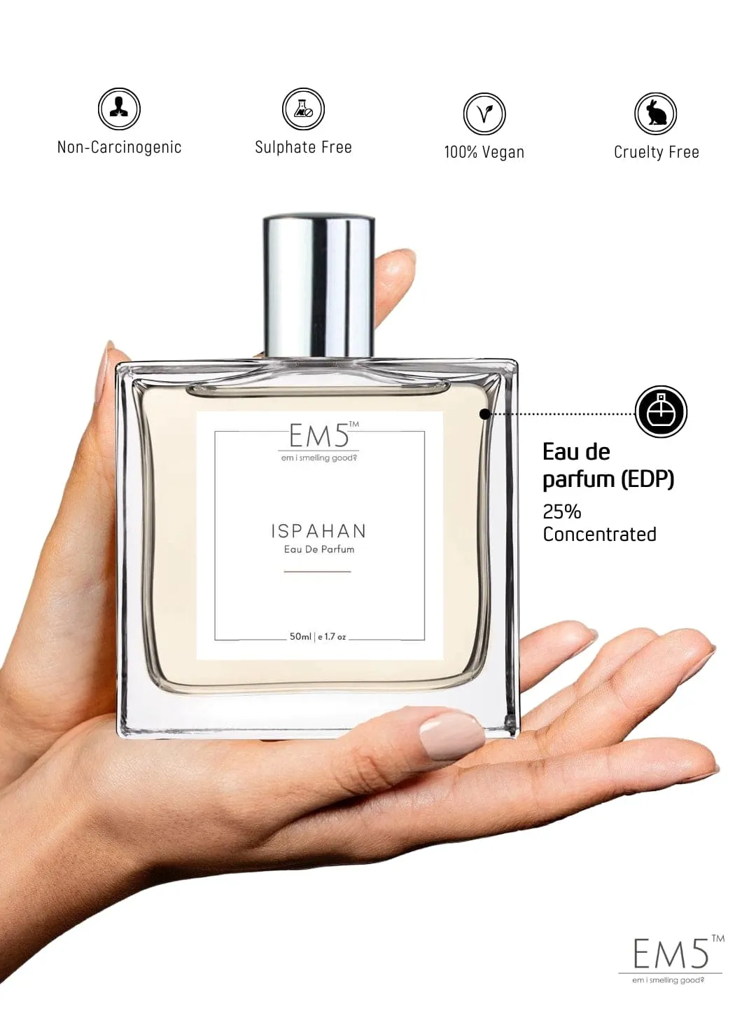 EM5™ Ispahan Unisex Perfume EDP Spray | Oud Rose Woody Warm Spicy | For Men & Women | Luxury Gift for Him / Her | Variants Available: 50 ml Spray / 15 ml Spray