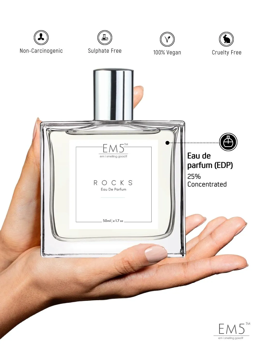 EM5™ Rocks Unisex Perfume EDP Spray for Men & Women | Aromatic Amber Warm Spicy Fragrance | Luxury Gift for Him / Her | Variants Available: 50 ml Spray / 15 ml Spray