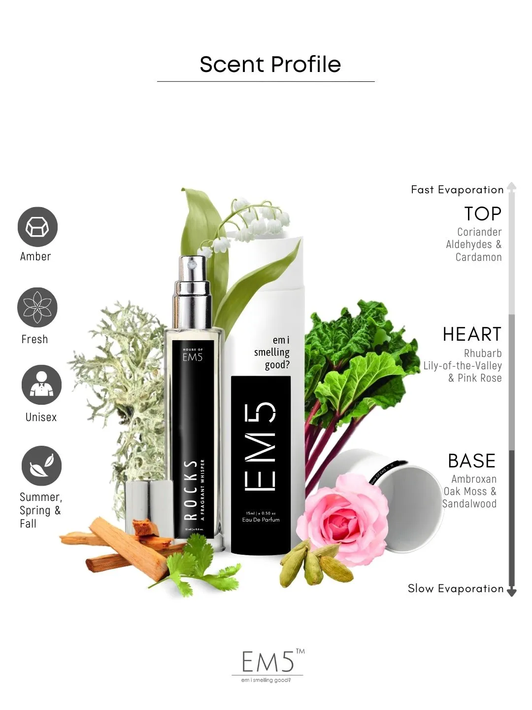 EM5™ Rocks Unisex Perfume EDP Spray for Men & Women | Aromatic Amber Warm Spicy Fragrance | Luxury Gift for Him / Her | Variants Available: 50 ml Spray / 15 ml Spray