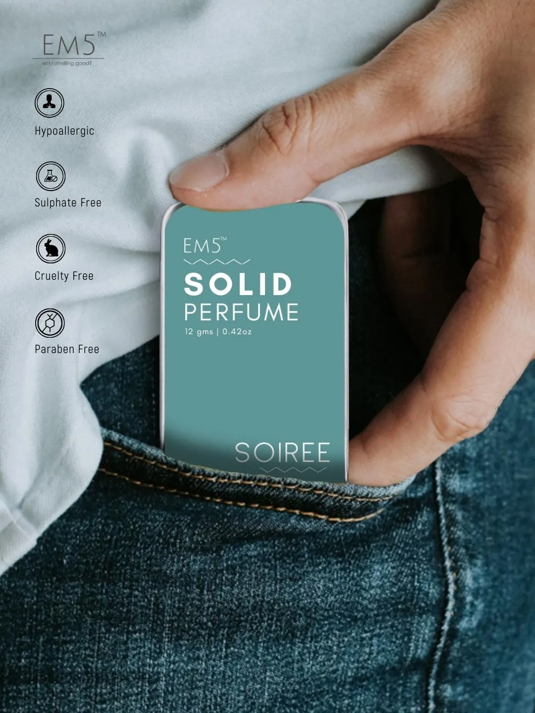 EM5™ Soiree | Solid Perfume for Men | Alcohol Free Strong lasting fragrance | Spicy Amber Citrus | Goodness of Beeswax   Shea Butter
