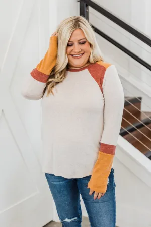 Fall Frenzy Long Sleeve Top- Oatmeal, Burnt Orange, & Rust