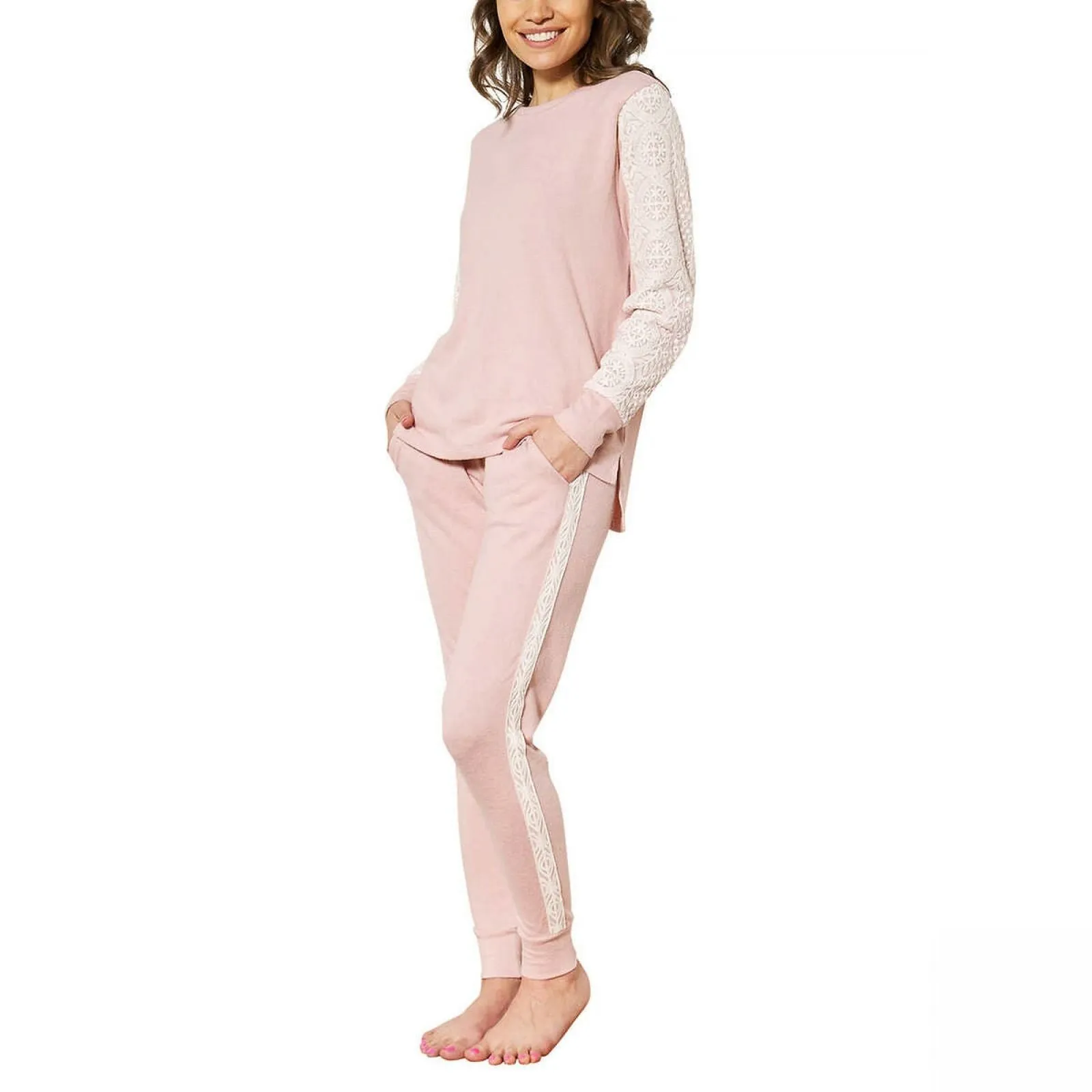 Flora Nikrooz Women's Lace Trim Harbor Cozy Pajama Set
