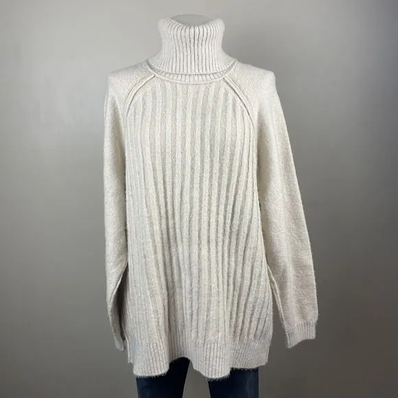 Free People Big City Turtleneck in Sand Combo Size M Ivory Oversized Cozy Boho