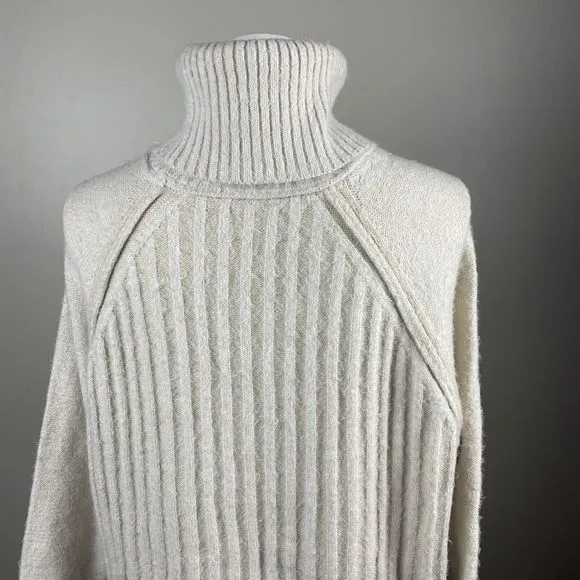 Free People Big City Turtleneck in Sand Combo Size M Ivory Oversized Cozy Boho