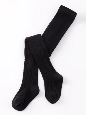 Girls Ribbed Knit Tights - Black
