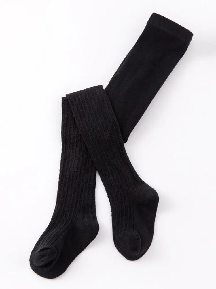 Girls Ribbed Knit Tights - Black