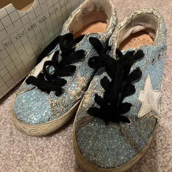 Golden Goose Kids Superstar Blue Glitter sneakers, Size 28 (10.5-11)