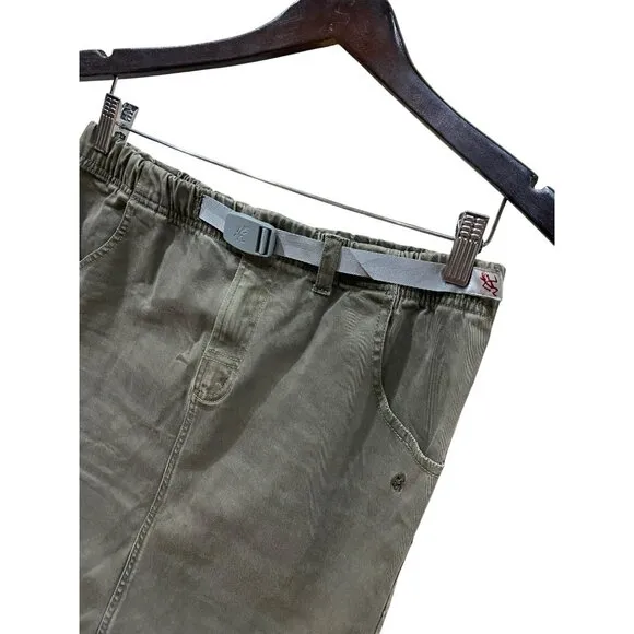 Gramicci Womens Olive Green Knee-Length Skirt With Belt 98% Cotton &amp; 2% Spandex