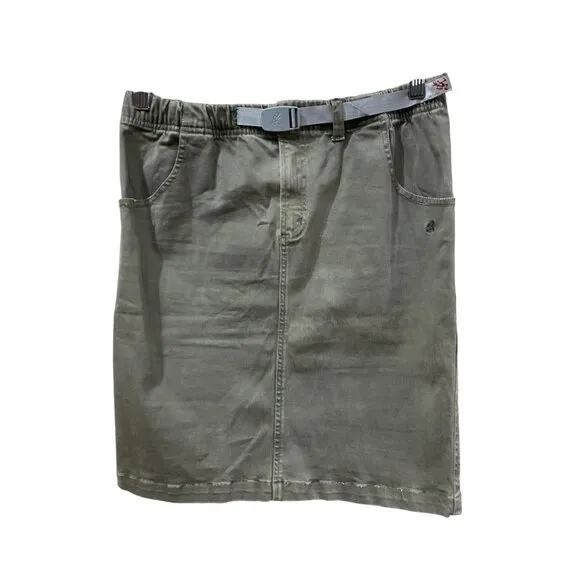 Gramicci Womens Olive Green Knee-Length Skirt With Belt 98% Cotton &amp; 2% Spandex