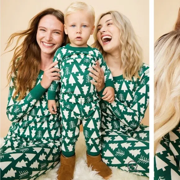 Hanna Anderson Winter Green Tree Matching Holiday Pajama Set