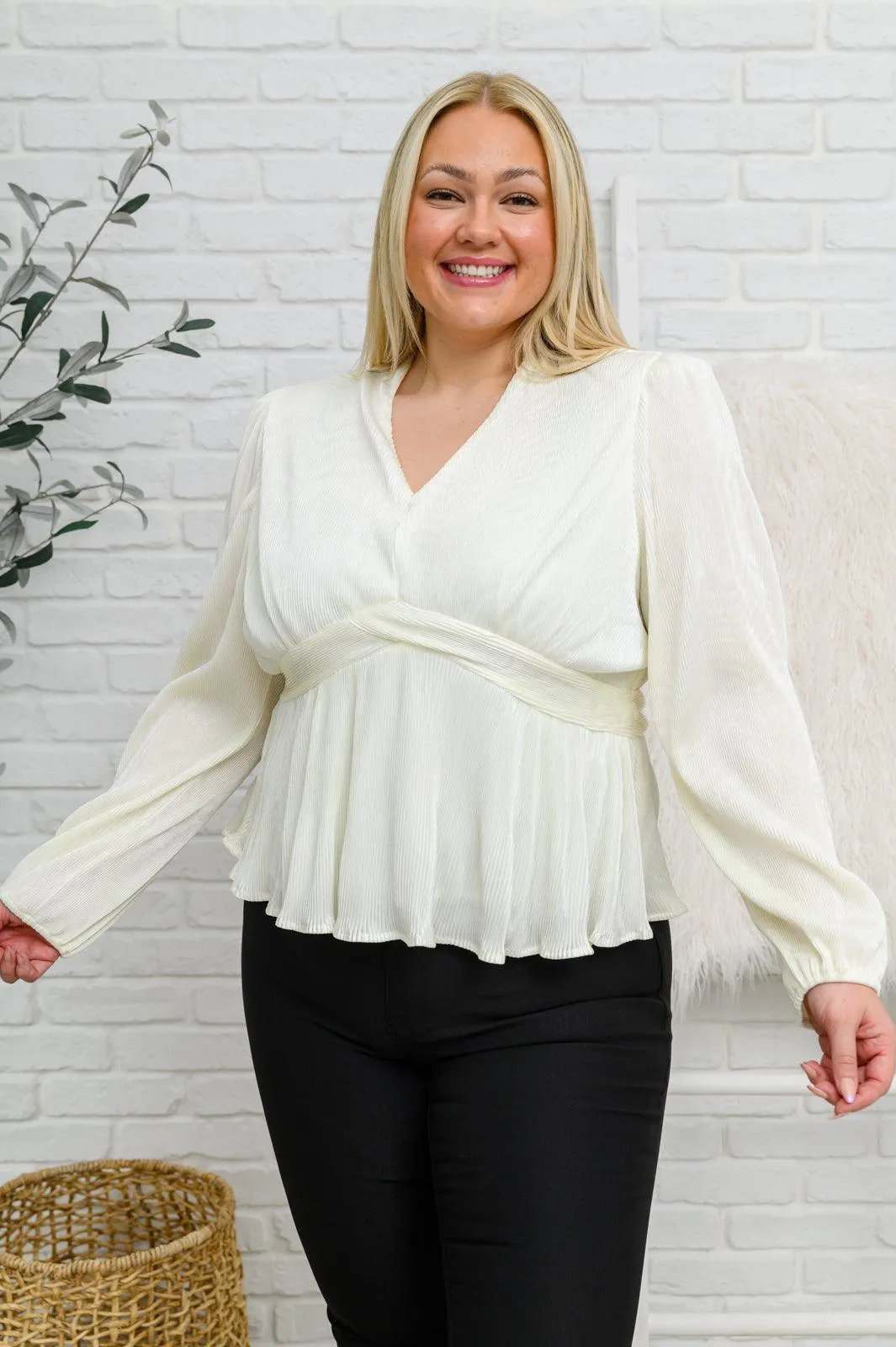 Hazel Blues® | Xanidu Long Sleeve V Neck Blouse in White