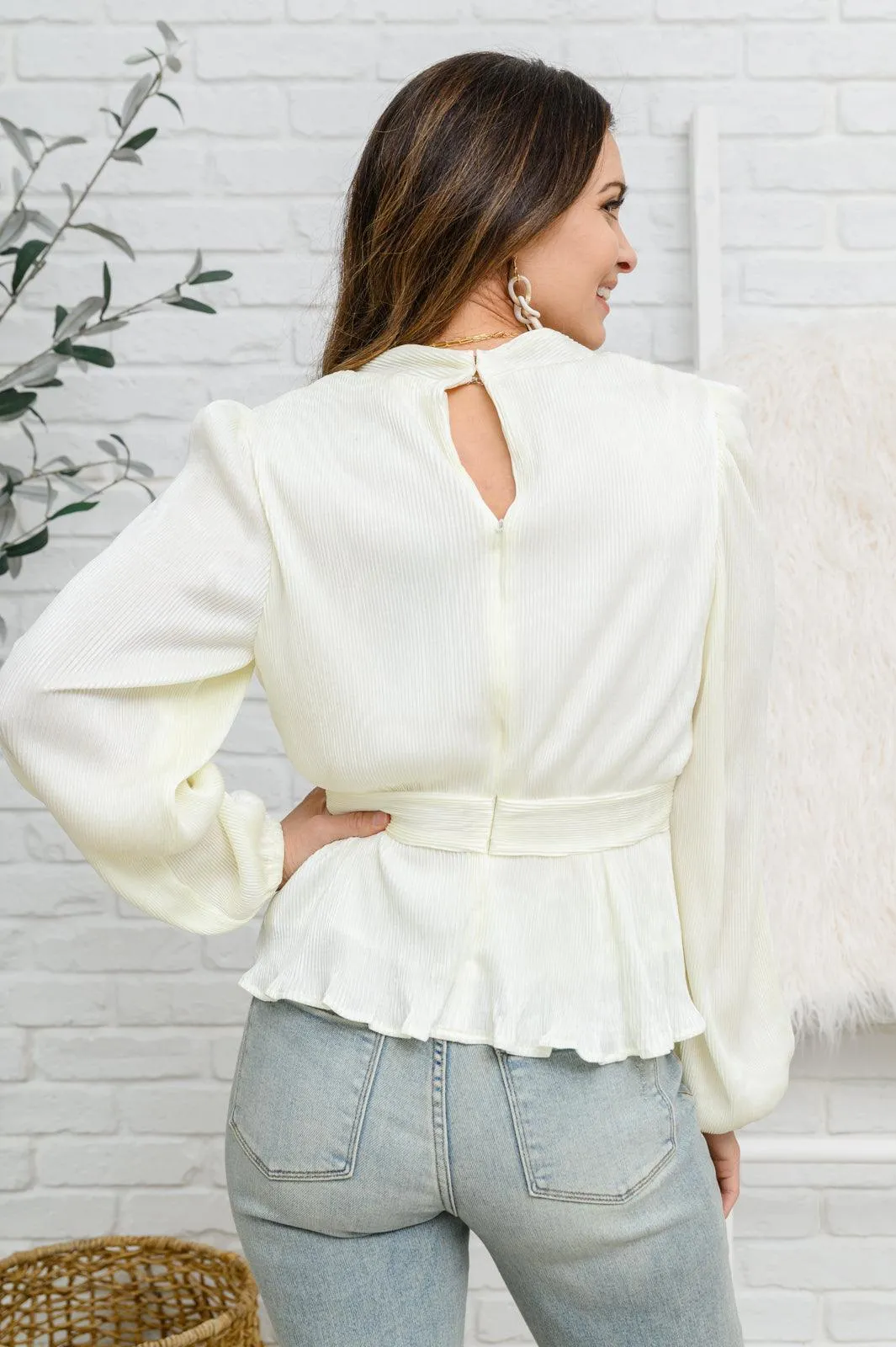 Hazel Blues® | Xanidu Long Sleeve V Neck Blouse in White