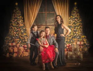 Kate Warm Christmas Trees Window Backdrop for Photography