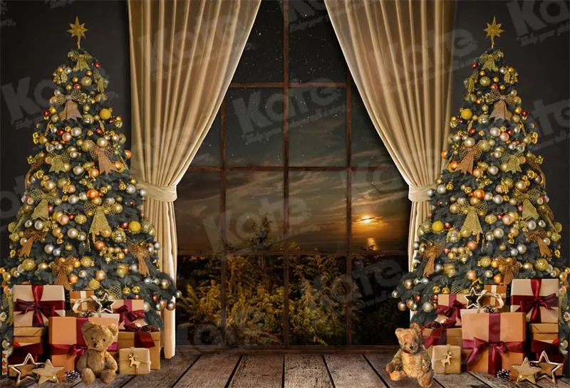 Kate Warm Christmas Trees Window Backdrop for Photography