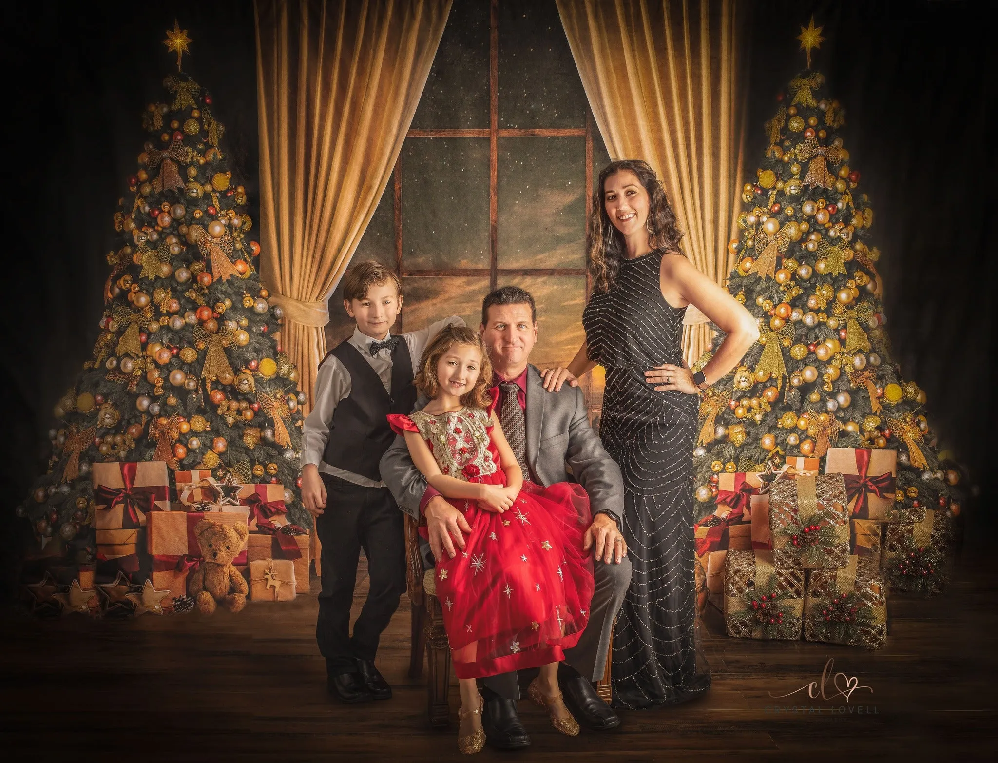Kate Warm Christmas Trees Window Backdrop for Photography
