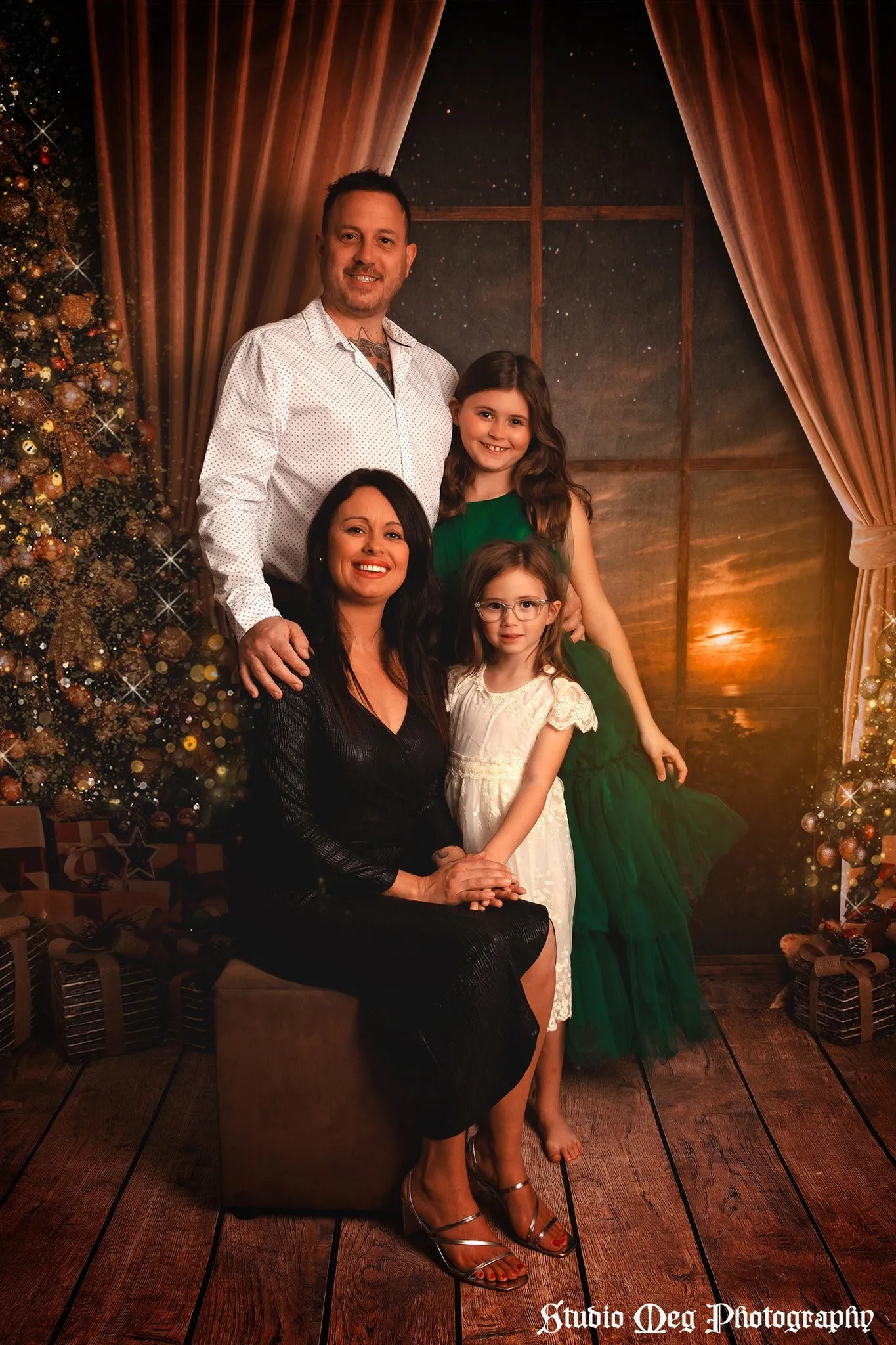 Kate Warm Christmas Trees Window Backdrop for Photography