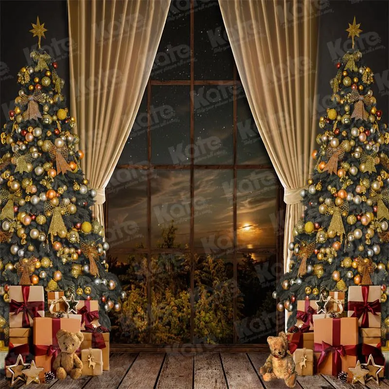 Kate Warm Christmas Trees Window Backdrop for Photography