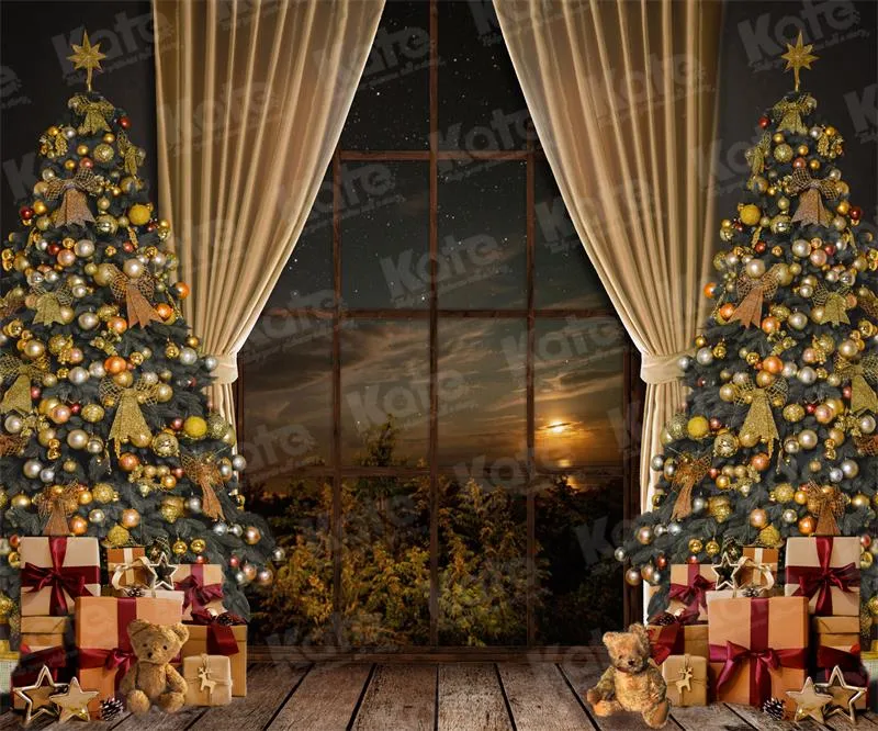 Kate Warm Christmas Trees Window Backdrop for Photography
