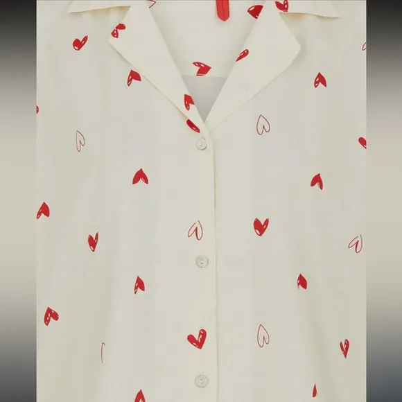 LD- 11 White and Red Heart Print Pajama Set