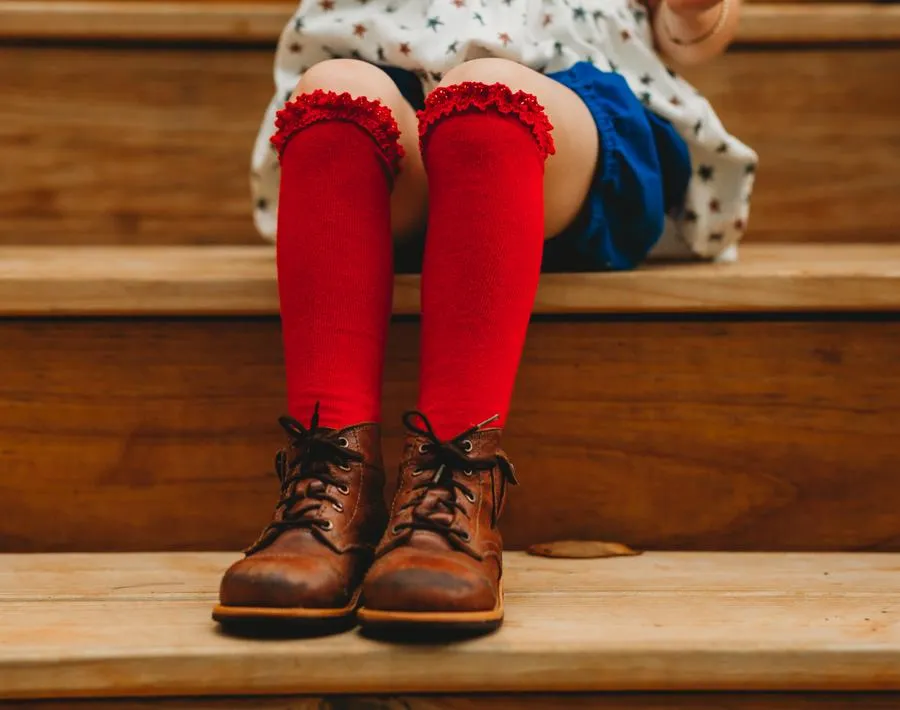 Little Stocking Co Lace Top Knee High Socks - Red