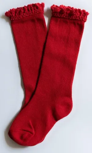 Little Stocking Co Lace Top Knee High Socks - Red