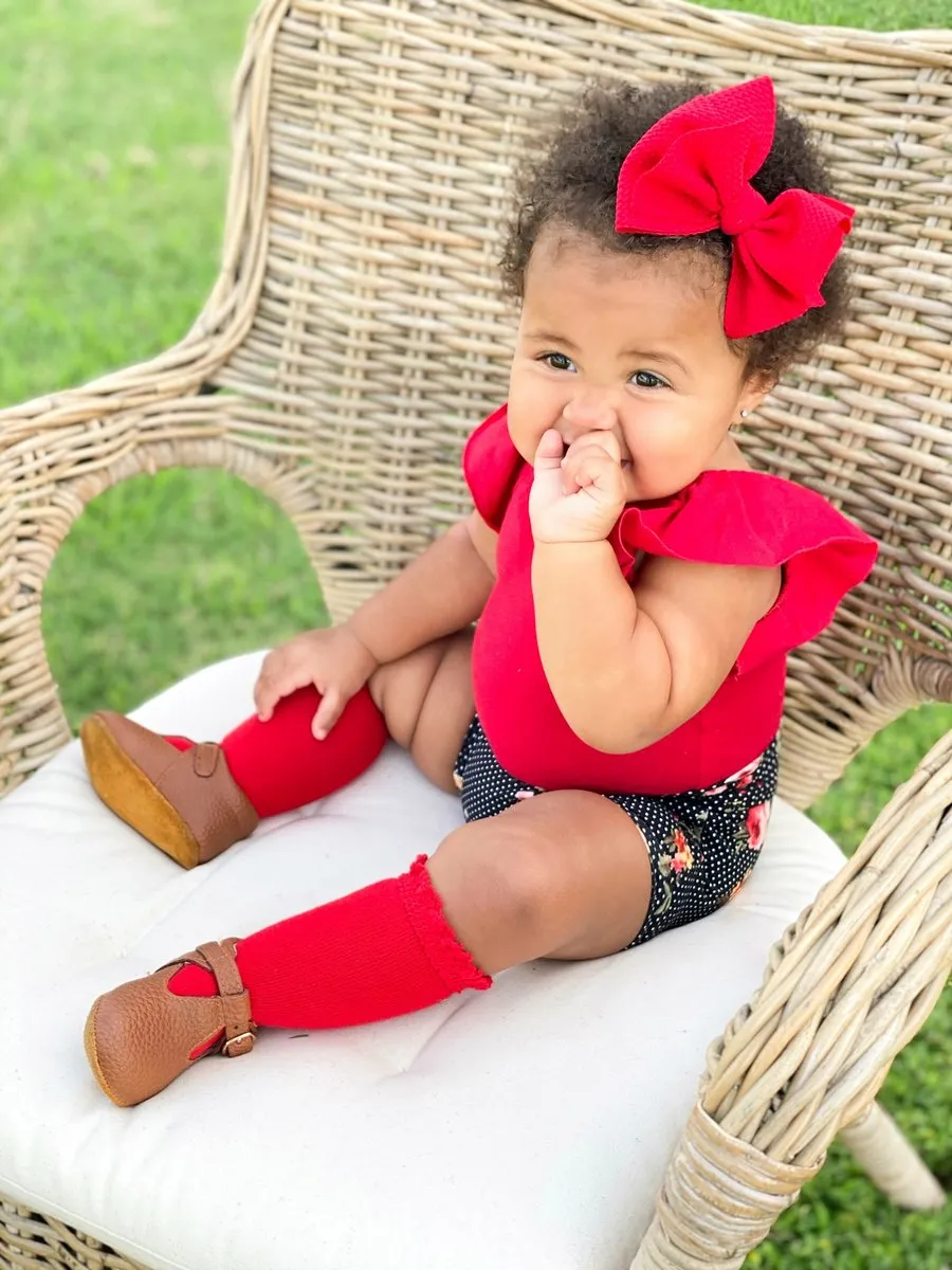 Little Stocking Co Lace Top Knee High Socks - Red