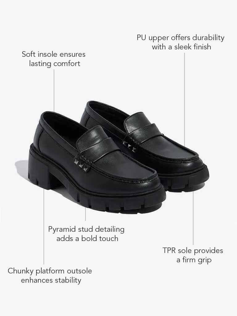 LUNA BLU Black Stud Detailed Penny Loafers