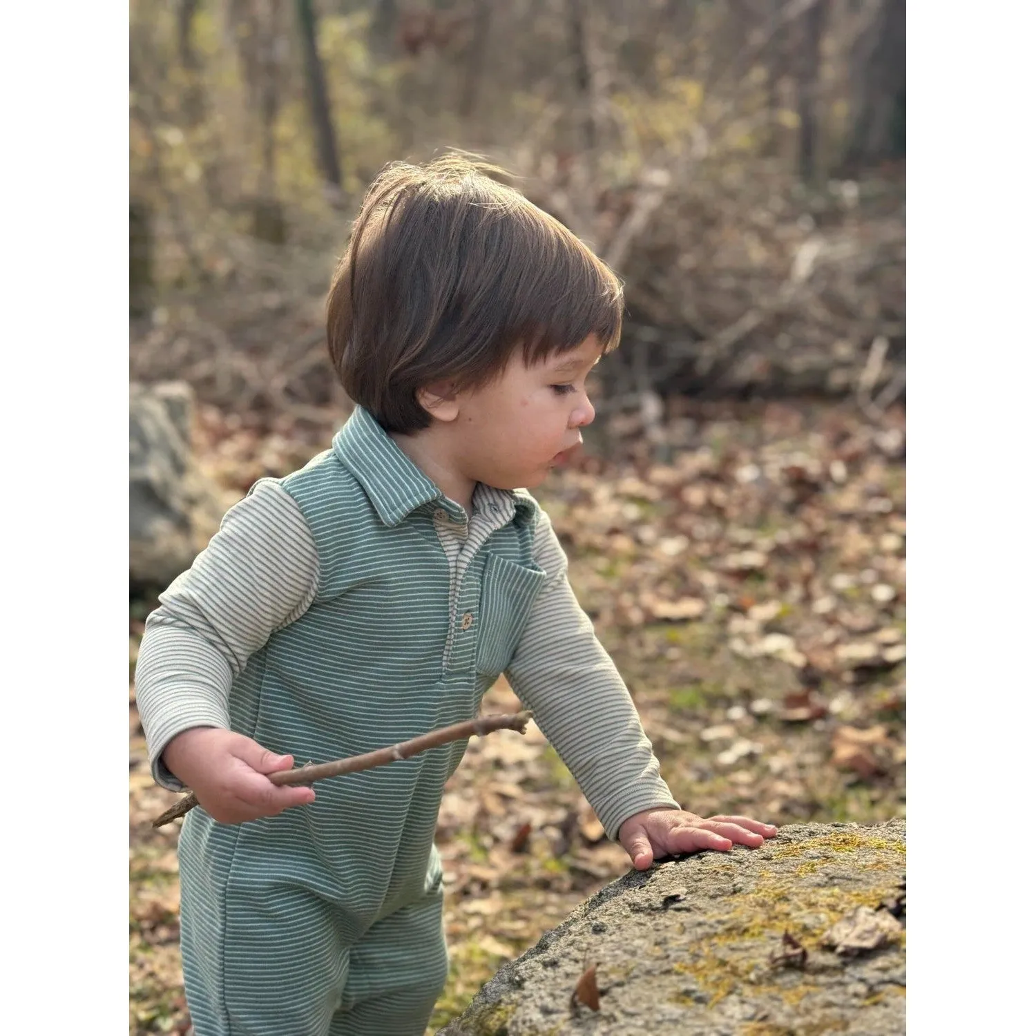 Me & Henry Arlington Cozy Polo Romper - Green