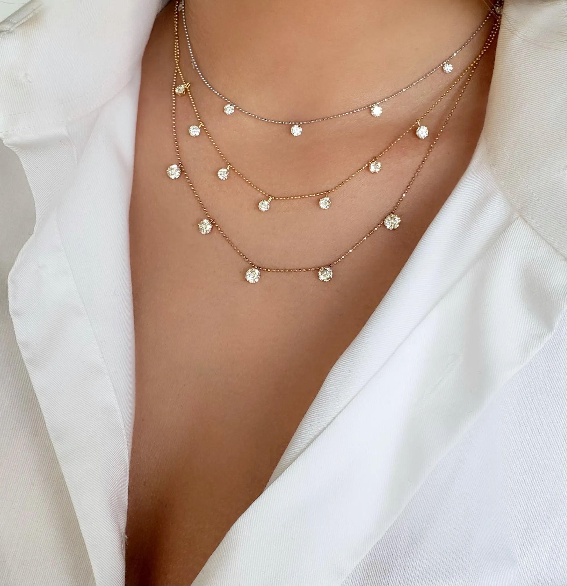 Medium Floating Diamond Necklace- White Gold