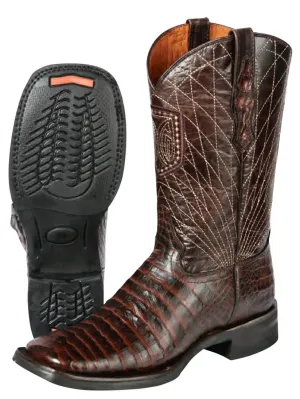 Men's Caiman Belly Print Cow Leather Western Cowboy Rodeo Boots 'El General' Coffee 44672