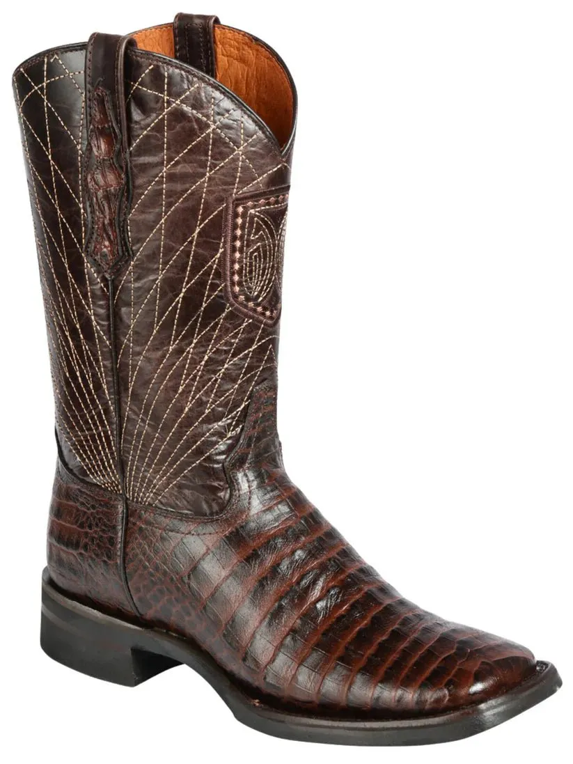 Men's Caiman Belly Print Cow Leather Western Cowboy Rodeo Boots 'El General' Coffee 44672