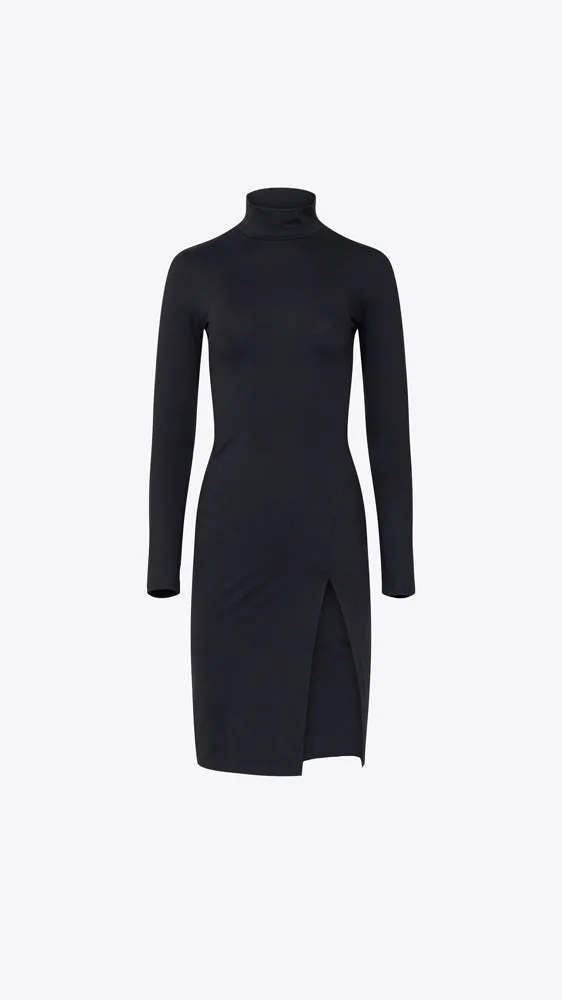 Mock Midi Slit Dress - Black