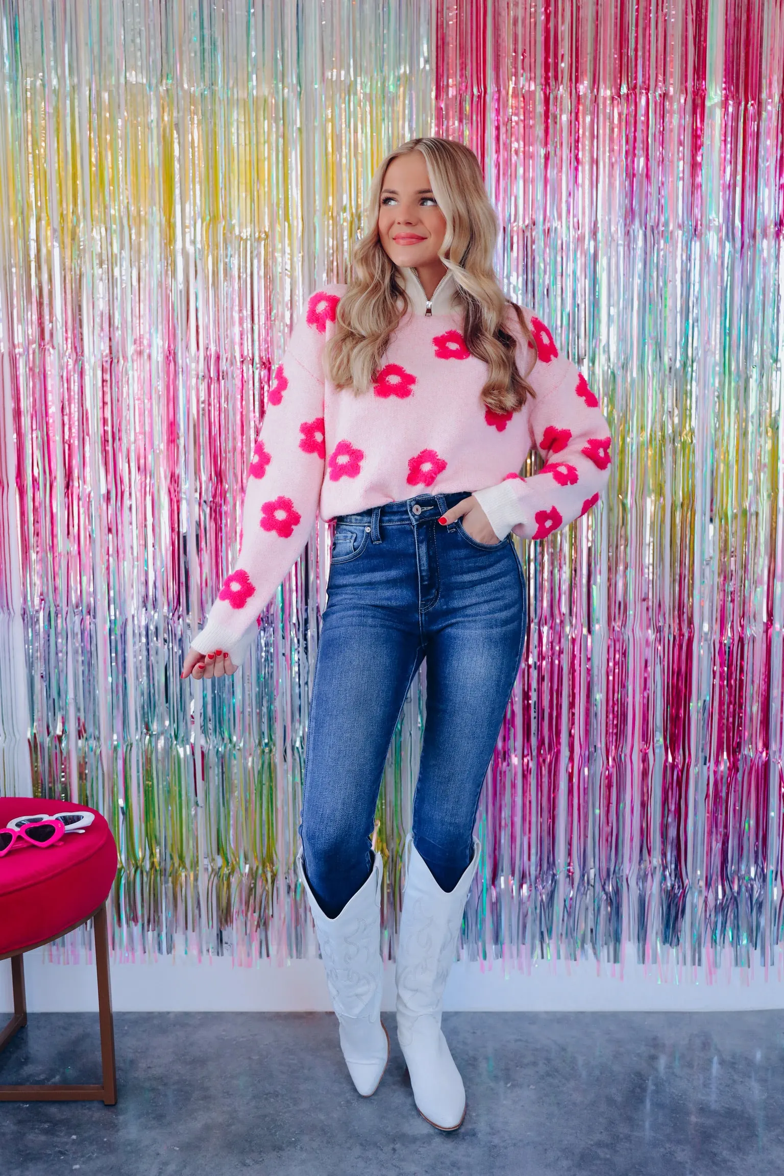 Montrose Mock Neck Floral Sweater - Pink