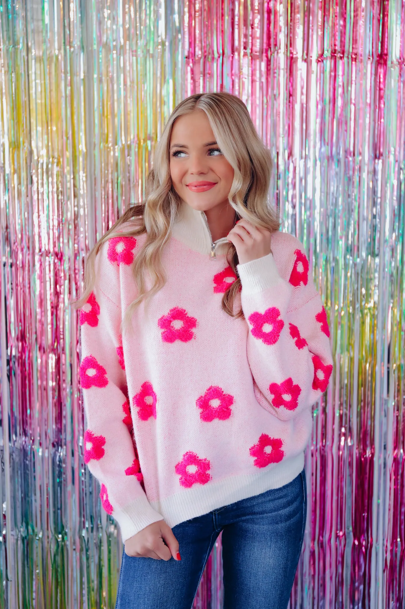 Montrose Mock Neck Floral Sweater - Pink