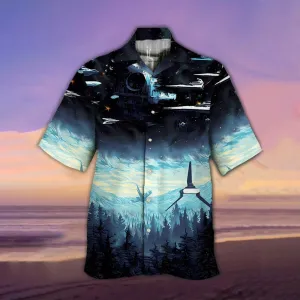 Mysterious Outer Space Starship And Army Printing Short Sleeve Shirt 2410000373