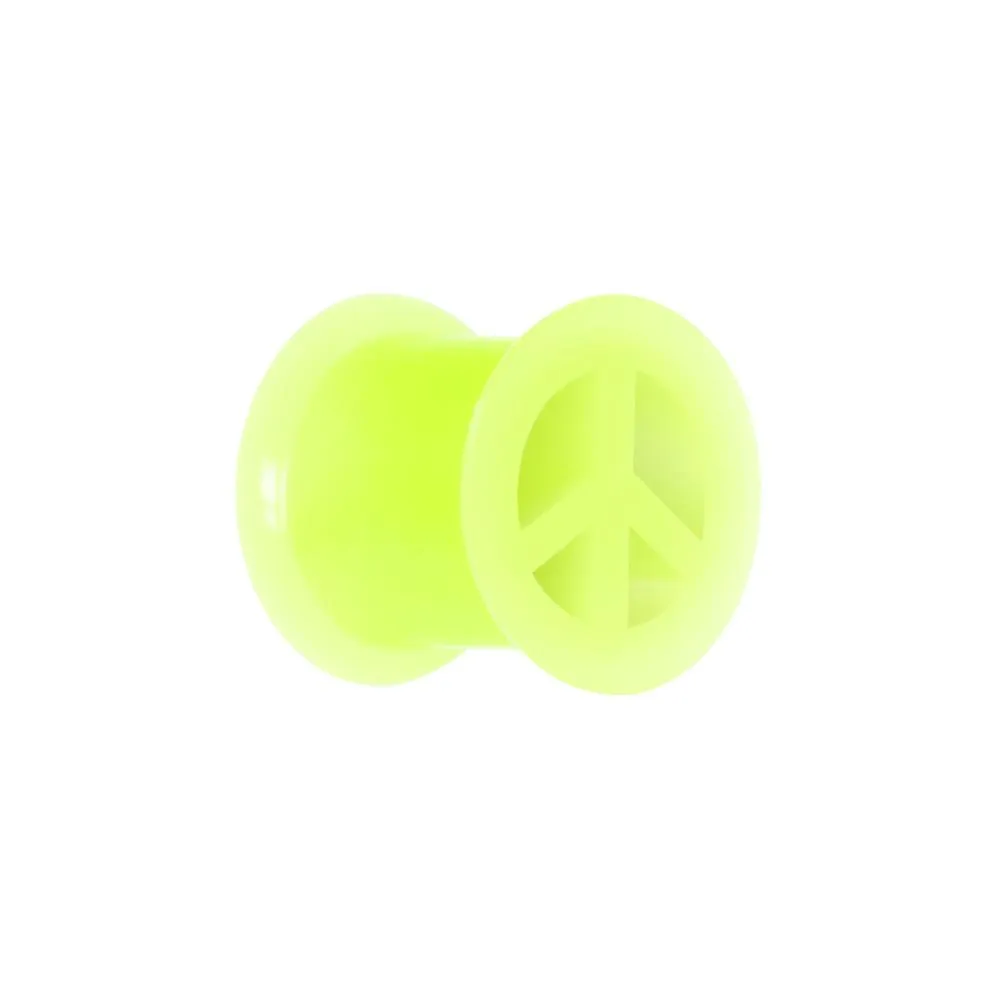 Neon Yellow Silicone Peace Sign Tunnel 0 Gauge to 14mm