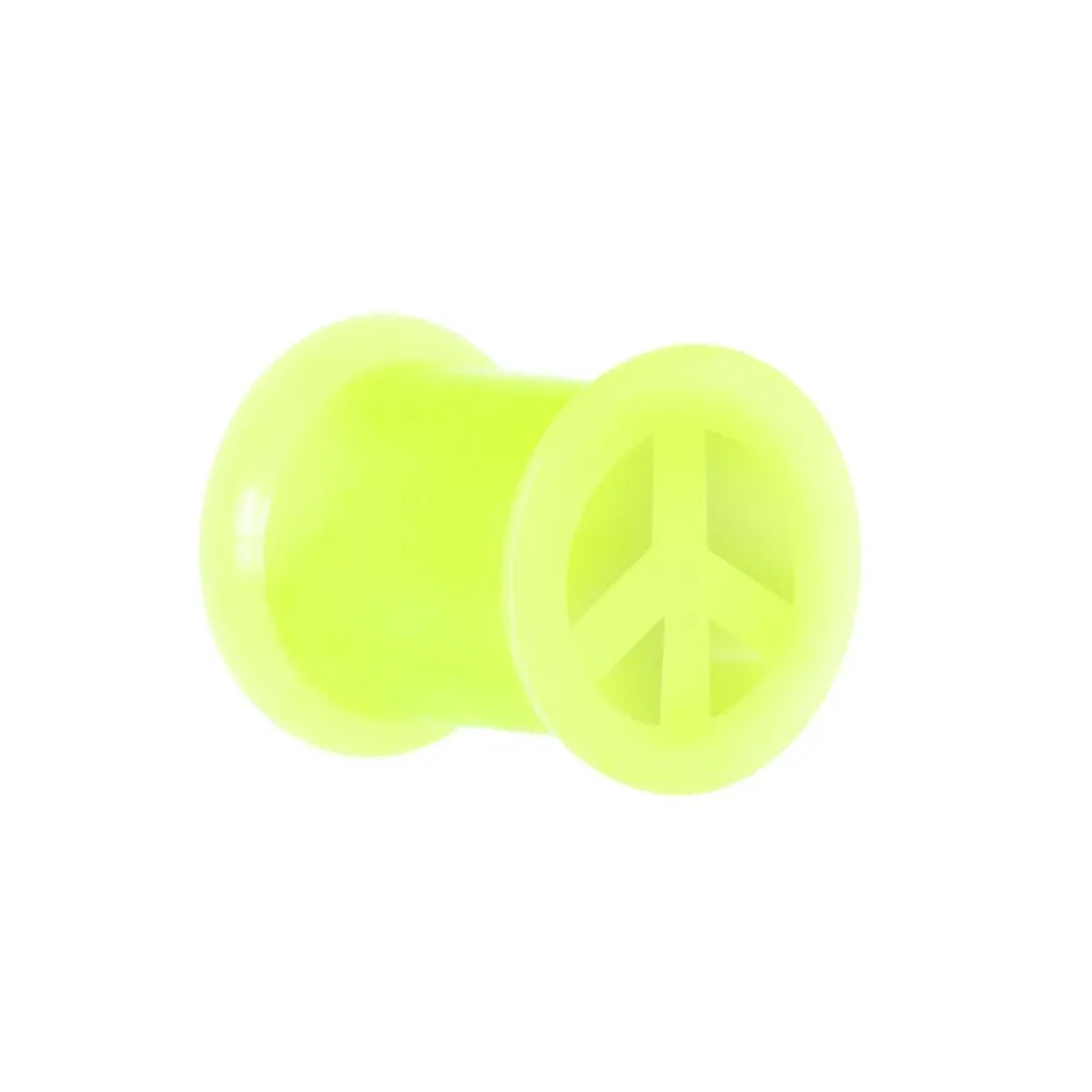 Neon Yellow Silicone Peace Sign Tunnel 0 Gauge to 14mm