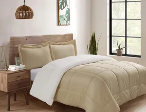 New Swift Home Collection Ultra-Plush Reversible Micromink and Sherpa 3-Piece Down Alternative Comforter with Pillow Shams, Luxury Bedding Set, Hypoallergenic, Camel, Queen