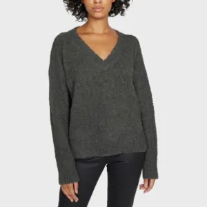 NWT Sanctuary Cozy Teddy V-Neck Sweater Forest Grn