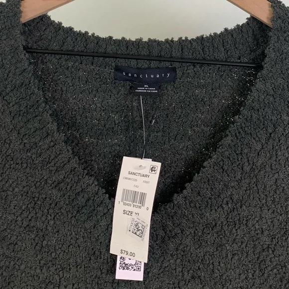 NWT Sanctuary Cozy Teddy V-Neck Sweater Forest Grn